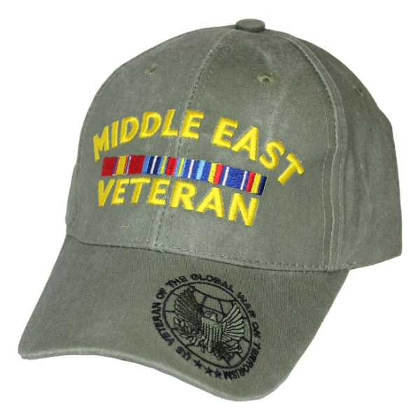 Middle East Veteran Washed Cotton Cap With Ribbons (Olive Drab Green)