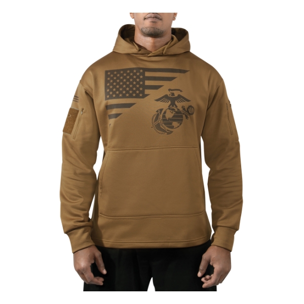 Rothco US Flag / USMC Eagle, Globe, & Anchor Concealed Carry Hoodie (Coyote Brown)