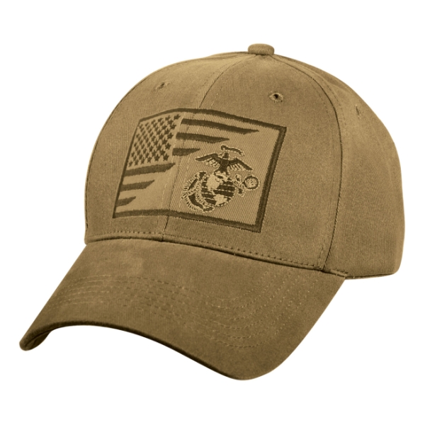 USMC Eagle, Globe and Anchor / US Flag Low Pro Cap (Coyote Brown)